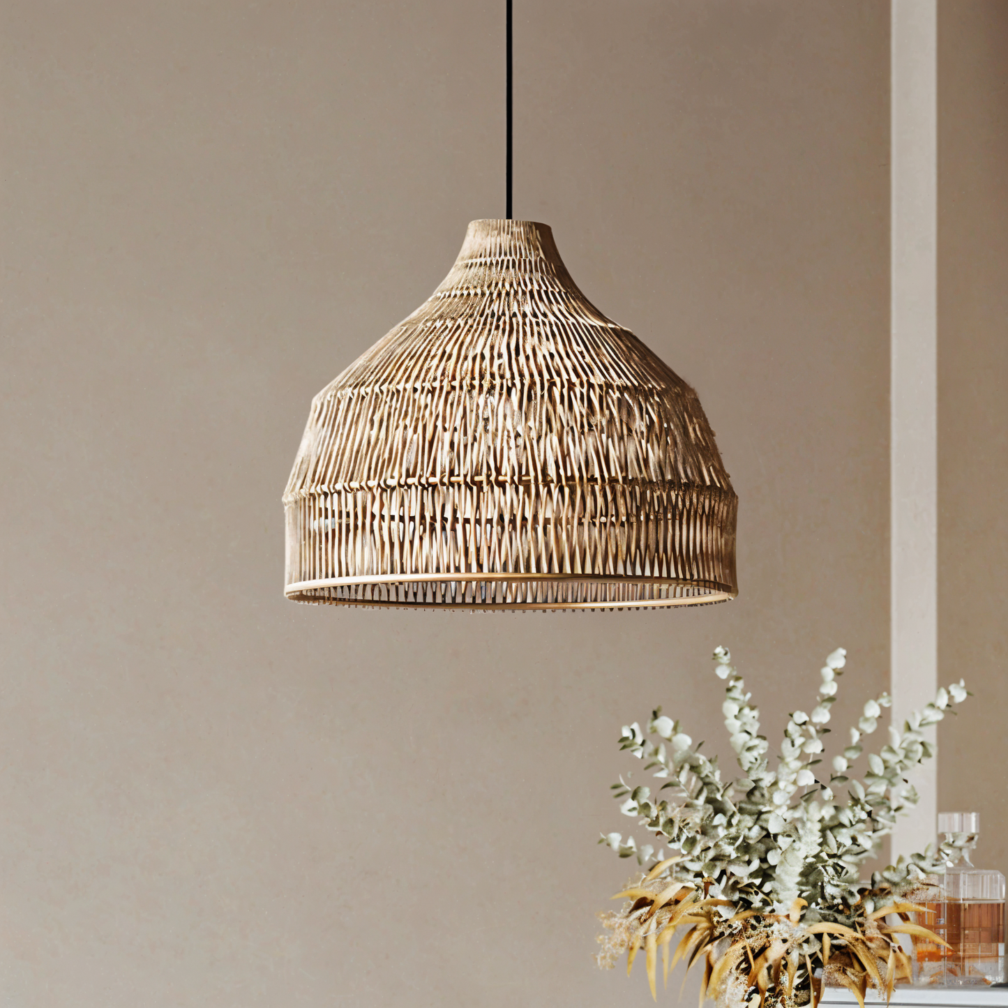 Hatwicker pendellampe - hængelampe i brun-beige konisk rattan - nedadrettet lys