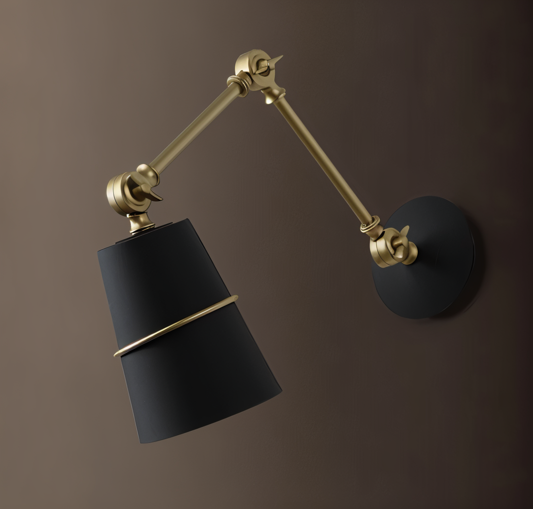 Swing-væglampe - sort-hvid retro-væglampe - justerbar væglampe med lang arm - væglamper led