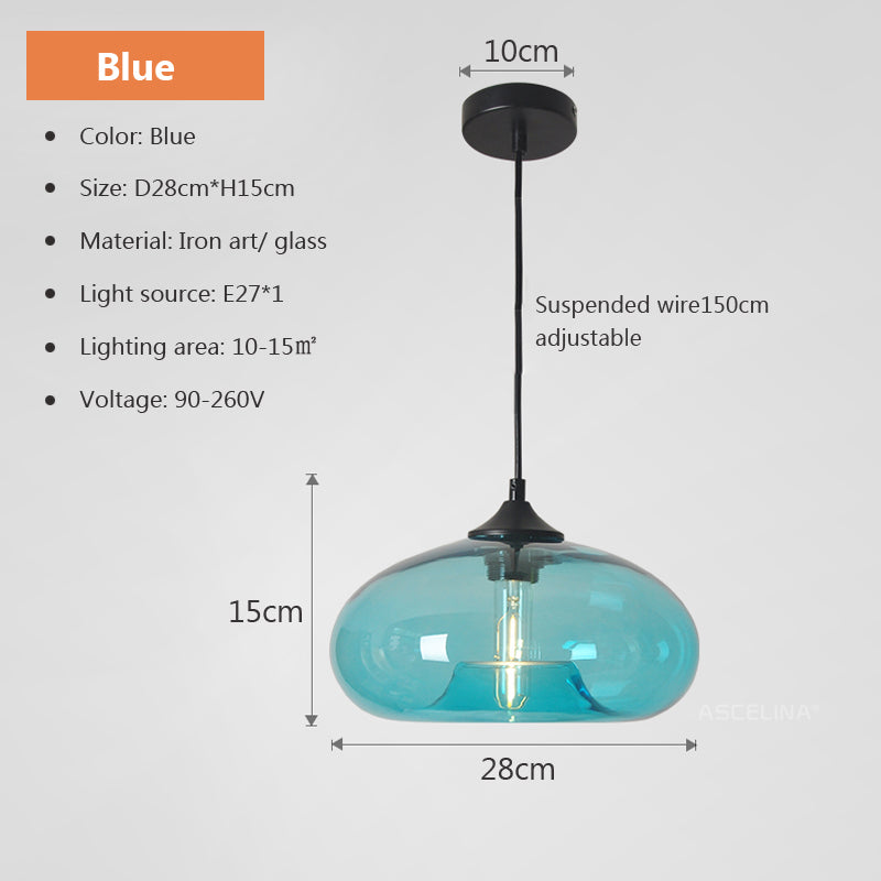 Moderne retro hængelampe i farvet glas